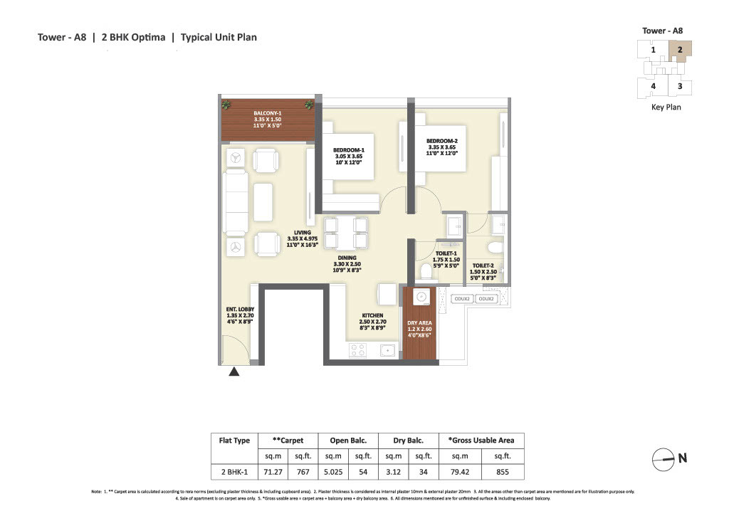2 BHK Optima floor plan